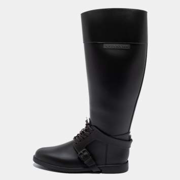 Pre Owned Givenchy Brown Rubber Riding Knee Length Lace Up Boots Size 39
