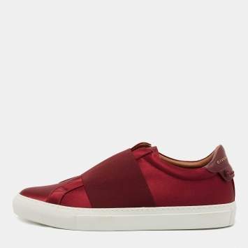 Pre Owned Givenchy Burgundy Satin and Elastic Band Slip On Sneakers Size 40
