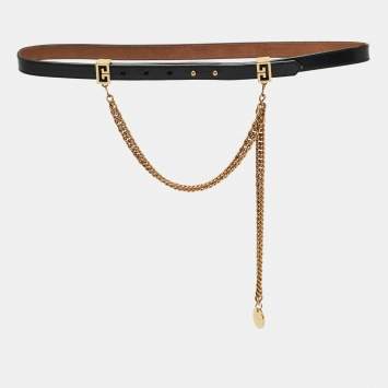 Pre Owned Givenchy Black Leather Chain Detail Slim Belt 75 CM