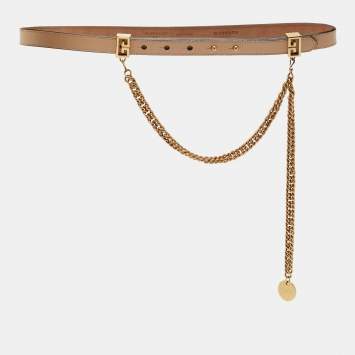 Pre Owned Givenchy Beige Leather Chain Detail Slim Belt 70 CM