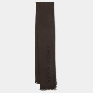 مملوكة مسبقًا Givenchy Black/Brown Logo Jacquard Wool Fringed Scarf