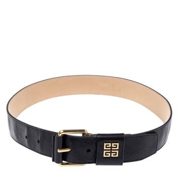 Pre Owned Givenchy Black Crinkled Leather Belt 80CM