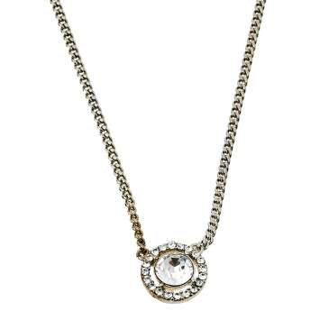 Pre Owned Givenchy Silver Tone Crystal Pendant Chain Necklace