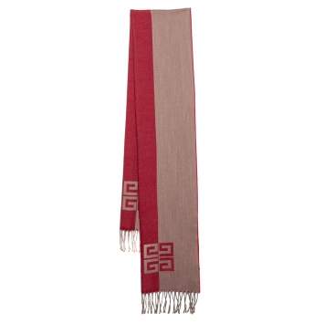 Pre Owned Givenchy Color Block Logo Jacquard Wool Fringed Stole