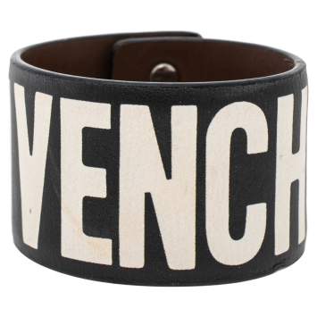 Pre Owned Givenchy Black Leather Logo Print Bracelet S