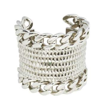 Pre Owned Givenchy Silver Tone Chain Link Cuff Bracelet 