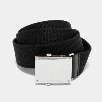 Pre Owned Givenchy Black Canvas Love Logo Buckle Belt 95CM
