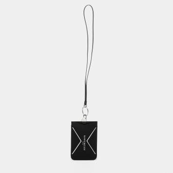 Pre Owned Givenchy Black/White Fabric and Leather Logo Phone Case Strap