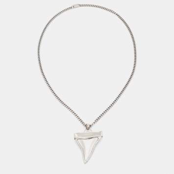 Pre Owned Givenchy Silver Tone Shark Tooth Pendant Chain Necklace