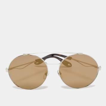 Pre Owned Givenchy Khaki Green Mirrored Round Sunglasses