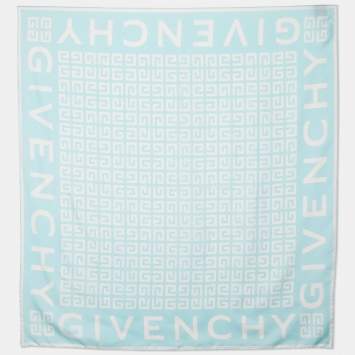 Pre Owned Givenchy Blue Logo Printed Silk Square Scarf