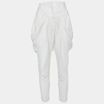 Pre Owned Givenchy Off-White Crepe High Waist Tapered Leg Pants M