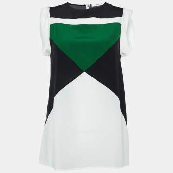 Pre Owned Givenchy Multicolor Colorblock Silk Cap Sleeves Top M