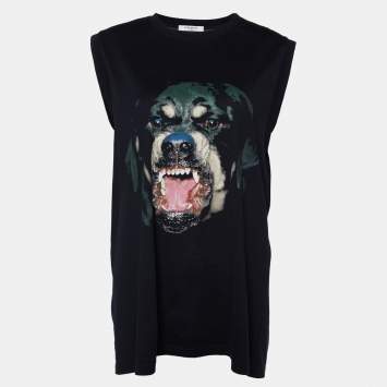 Pre Owned Givenchy Black Rottweiler Print Cotton Knit Sleeveless Tank Top L