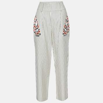 Pre Owned Givenchy Cream Printed Cotton & Wool Trousers M