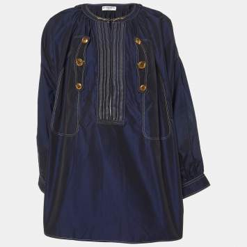 Pre Owned Givenchy Navy Blue Cotton Detailed Hook & Button Blouse L