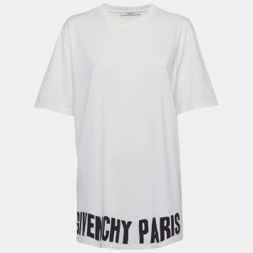 Pre Owned Givenchy White Cotton Logo Printed Crew Neck T-Shirt M