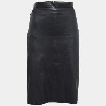 Pre Owned Givenchy Black Leather Zip-Up Skirt L