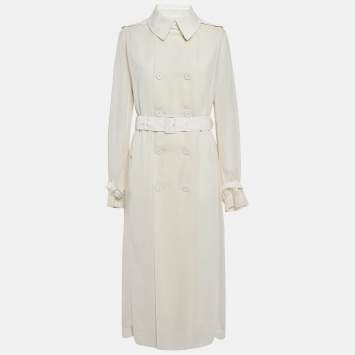 Pre Owned Givenchy White Gabardine and Chiffon Layered Trench Coat L