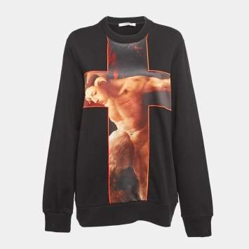 Pre Owned Givenchy Black Applique Faun Motif Cross Cotton Sweatshirt M