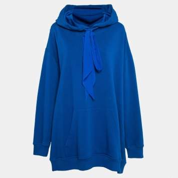 Givenchy Blue Cotton Fleece and Silk Ribbons Hoodie Dress S