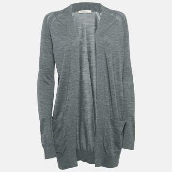 Pre Owned Givenchy Grey Wool Open Front Long Cardigan XS
