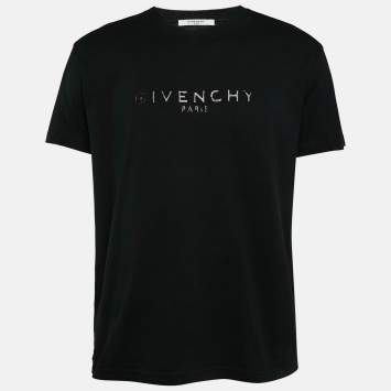 Pre Owned Givenchy Black Logo Print Cotton Crew Neck T-Shirt S