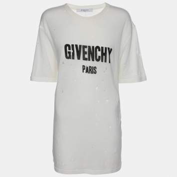 Pre Owned Givenchy Cream Cotton Ripped T-shirt M