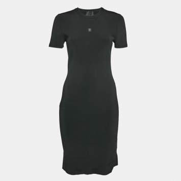Givenchy Black Rib Knit Metal Logo Detail Mini Dress L