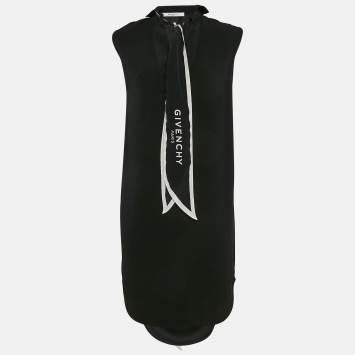 Givenchy Black Crepe Logo Scarf Bow Tie Shift Dress S