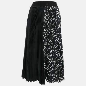 Pre Owned Givenchy Black Geometric Print Sateen Pleated Midi Skirt S