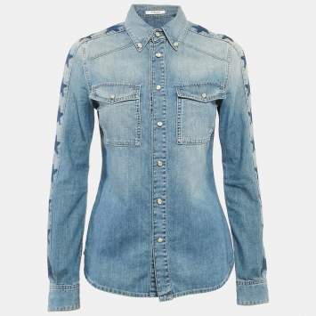 Pre Owned Givenchy Blue Washed Star Print Denim Button Down Shirt S