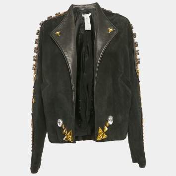 Pre Owned Givenchy Black Studded Suede Open Front Jacket L