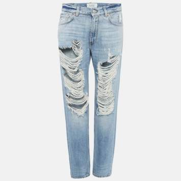 Pre Owned Givenchy Navy Blue Distressed Denim Straight Leg Jeans M Waist 28"