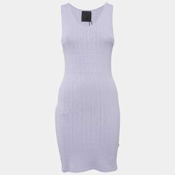 Pre Owned Givenchy Lavender Monogram Stretch Knit Bodycon Dress M
