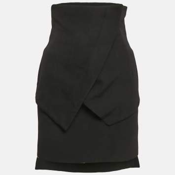 Pre Owned Givenchy Black Wool High Waist Mini Skirt S