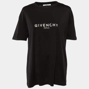 Pre Owned Givenchy Black Logo Print Cotton Crew Neck T-Shirt L