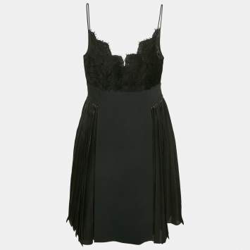 Pre Owned Givenchy Black Lace and Satin Pleated Dress and Sequined Knit Skirt Set S/M