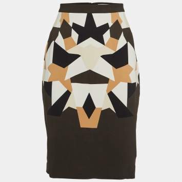 Pre Owned Givenchy Grey Geometric Print Crepe Pencil Skirt L