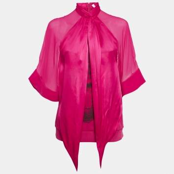Pre Owned Givenchy Pink Printed Silk and Cotton Silk Top M