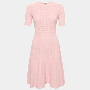 Pre Owned Givenchy Pink Monogram Knit Short Flared Dress XS