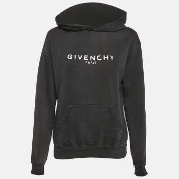 Pre Owned Givenchy Faded Grey Cotton Distressed Hoodie  M