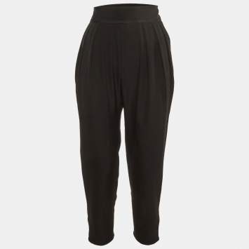 Givenchy Black Wool Pleated Button Hem Detail Pants L
