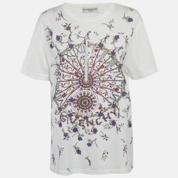 Pre Owned Givenchy White Floral Print Jersey Beaded T-Shirt S