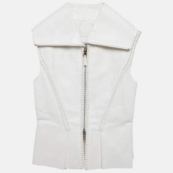 Pre Owned Givenchy Off-White Leather Braided Detail Sleeveless Jacket S