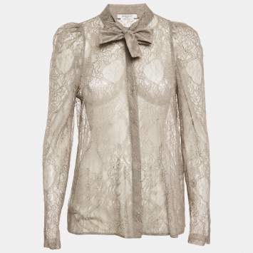 Pre Owned Givenchy Grey Floral Lace Sheer Shirt M