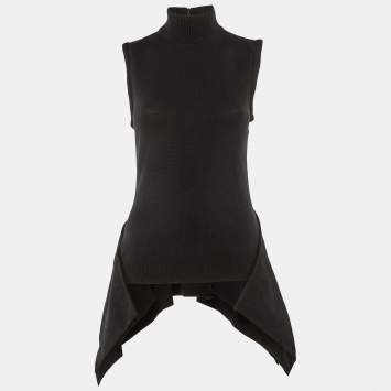 Pre Owned Givenchy Black Wool Knit Asymmetric Hem Sweater M