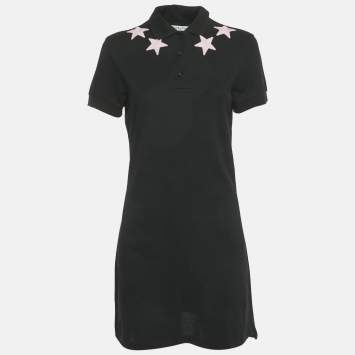 Pre Owned Givenchy Black Stars Applique Pique Polo Dress L