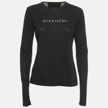 Pre Owned Givenchy Black Sheer Logo Detail Knit Full Sleeve T-Shirt S