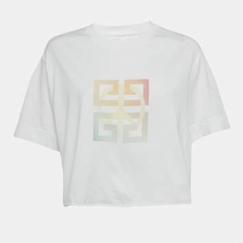 Pre Owned Givenchy White Printed Jersey Crop T-Shirt S